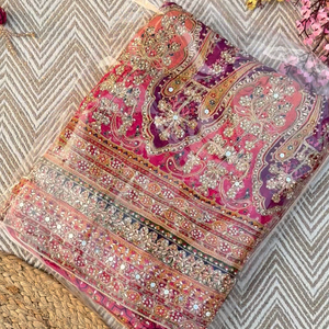 Rani Chinon Saree Embellished With Stone & Zari Work