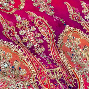 Rani Chinon Saree Embellished With Stone & Zari Work