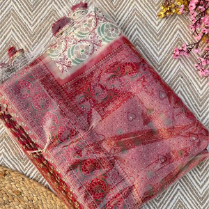 Ivory Banarasi Saree Embellished With Zari, Stone, Sequins & Mirror Work