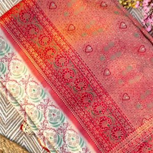 Ivory Banarasi Saree Embellished With Zari, Stone, Sequins & Mirror Work