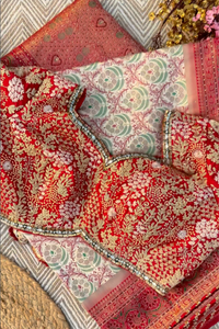 Ivory Banarasi Saree Embellished With Zari, Stone, Sequins & Mirror Work