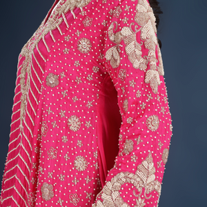 Pink Chinon Indo Western with Cutdana, Sequins and Pearl Embroidery