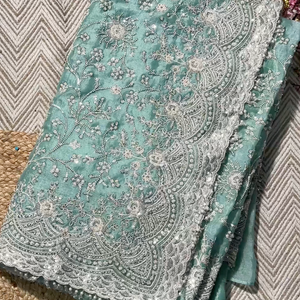 Sky Green Organza Unstitched Saree Embellished With Intricate Handwork