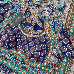 Navy Blue Chinon Ready Made Saree Embellished With Zari, Stone, Mirror & Chandla Work