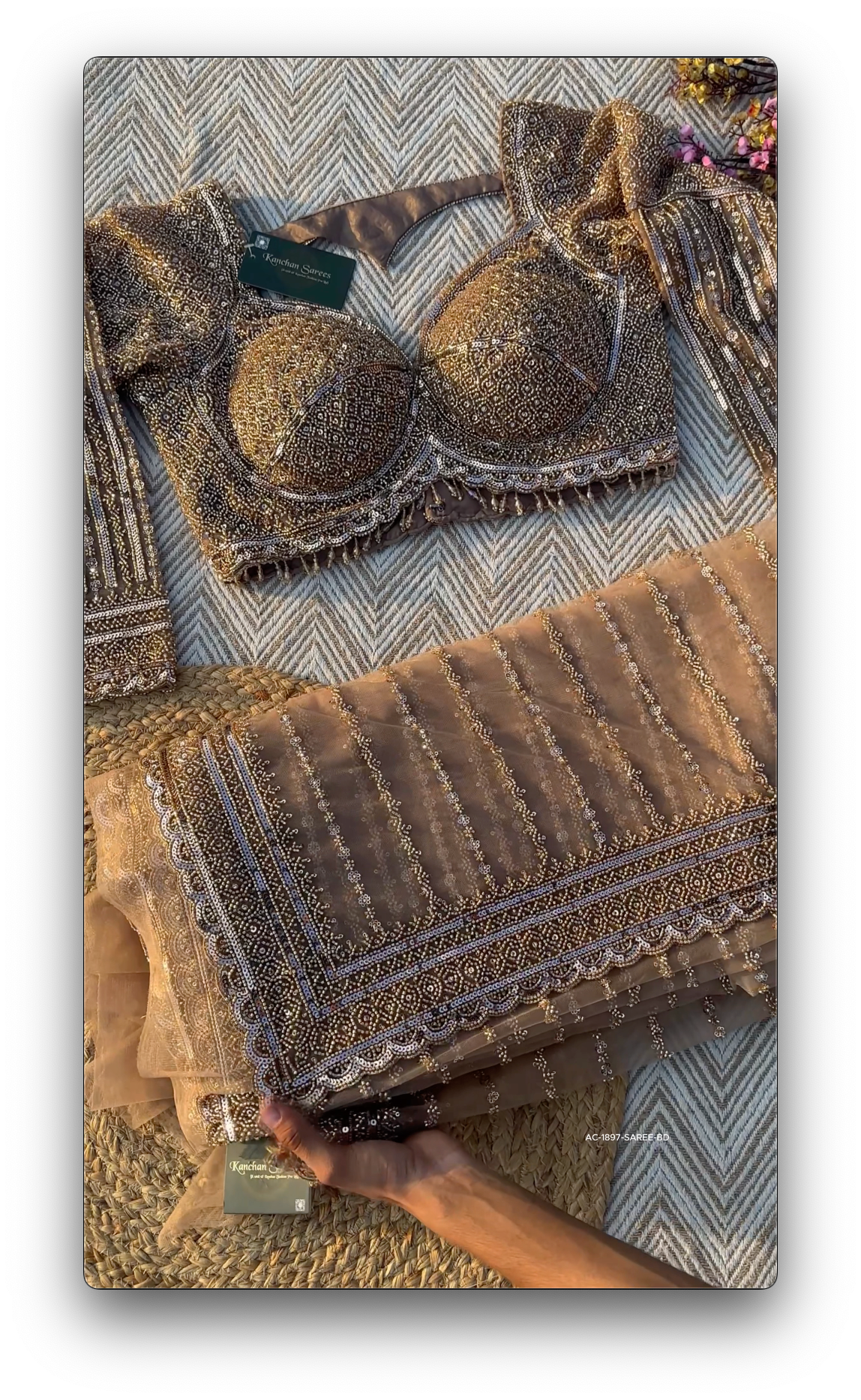 Golden Net Saree Crafted With Fine Cutdana & Sequins Highlights