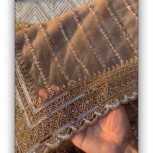 Golden Net Saree Crafted With Fine Cutdana & Sequins Highlights