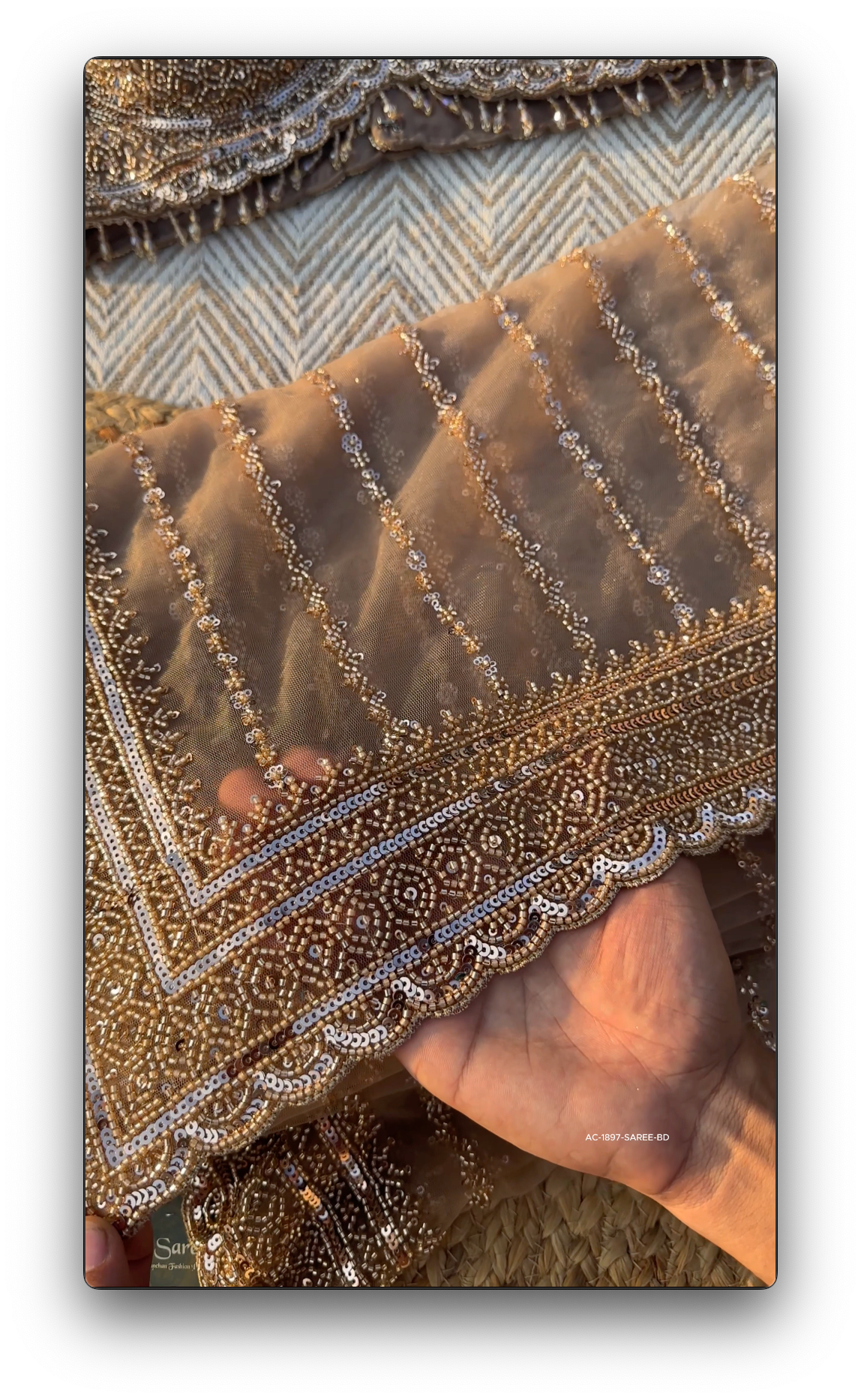 Golden Net Saree Crafted With Fine Cutdana & Sequins Highlights