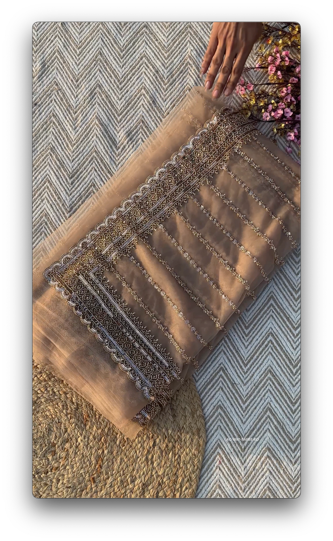 Golden Net Saree Crafted With Fine Cutdana & Sequins Highlights