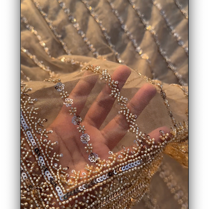 Golden Net Saree Crafted With Fine Cutdana & Sequins Highlights