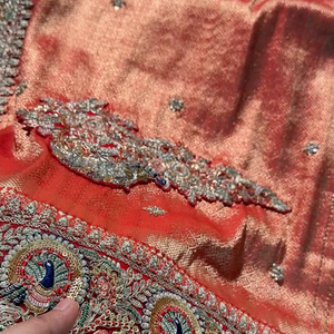 Orange Banarasi Silk Unstitched Saree with Dupatta Embellished with Moti & Zari Work