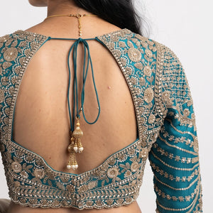 Turquoise Net Saree Embellished With Cut Dana, Sequins & Moti Work