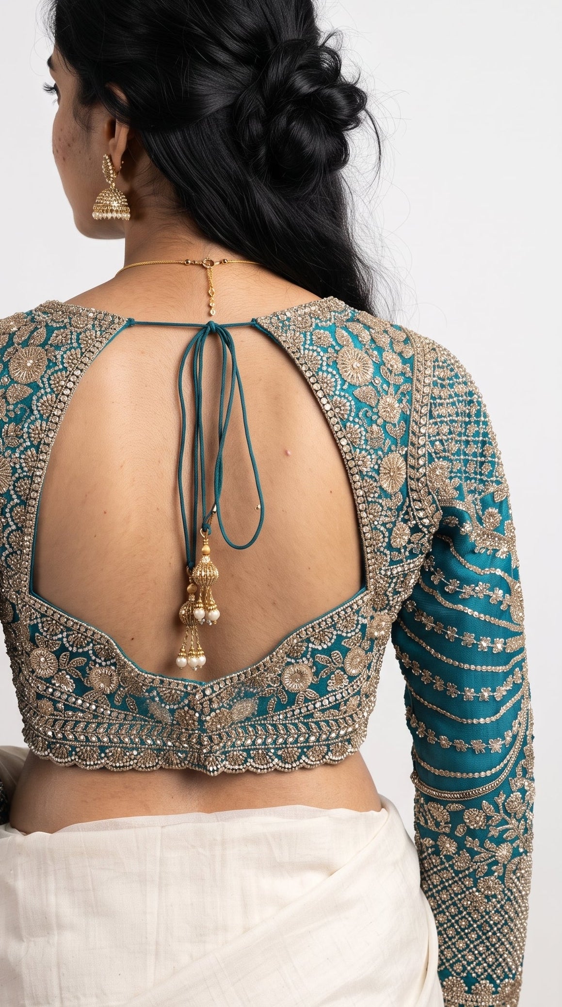 Turquoise Net Saree Embellished With Cut Dana, Sequins & Moti Work