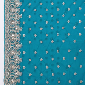 Turquoise Net Saree Embellished With Cut Dana, Sequins & Moti Work