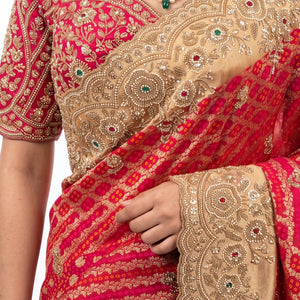 Red Rose Silk Saree Embellished With Cut Dana, Sequins & Moti Work