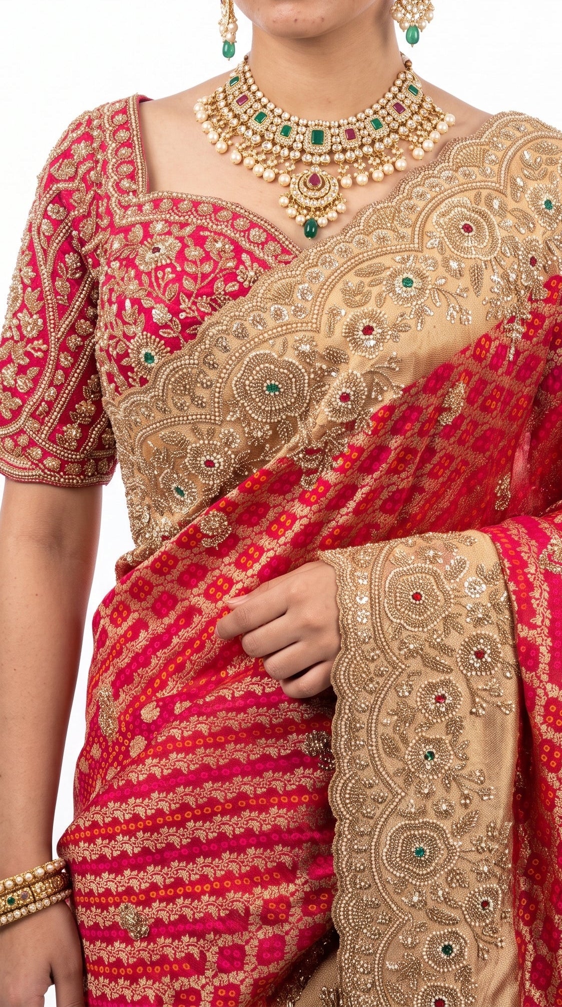 Red Rose Silk Saree Embellished With Cut Dana, Sequins & Moti Work