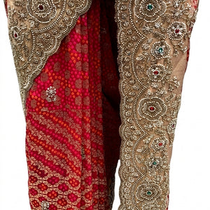 Red Rose Silk Saree Embellished With Cut Dana, Sequins & Moti Work