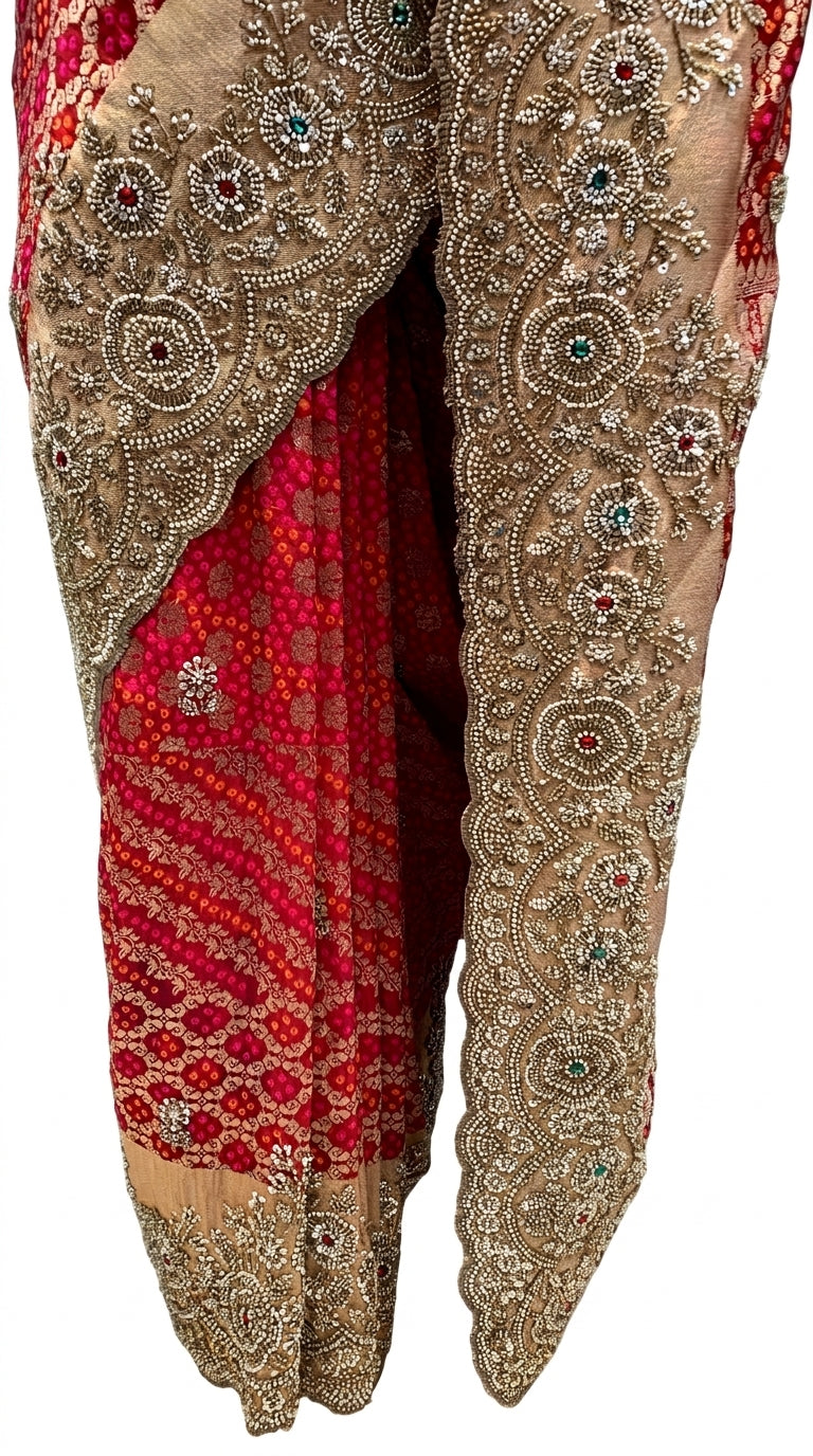 Red Rose Silk Saree Embellished With Cut Dana, Sequins & Moti Work