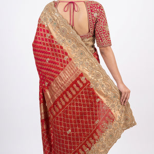 Red Rose Silk Saree Embellished With Cut Dana, Sequins & Moti Work