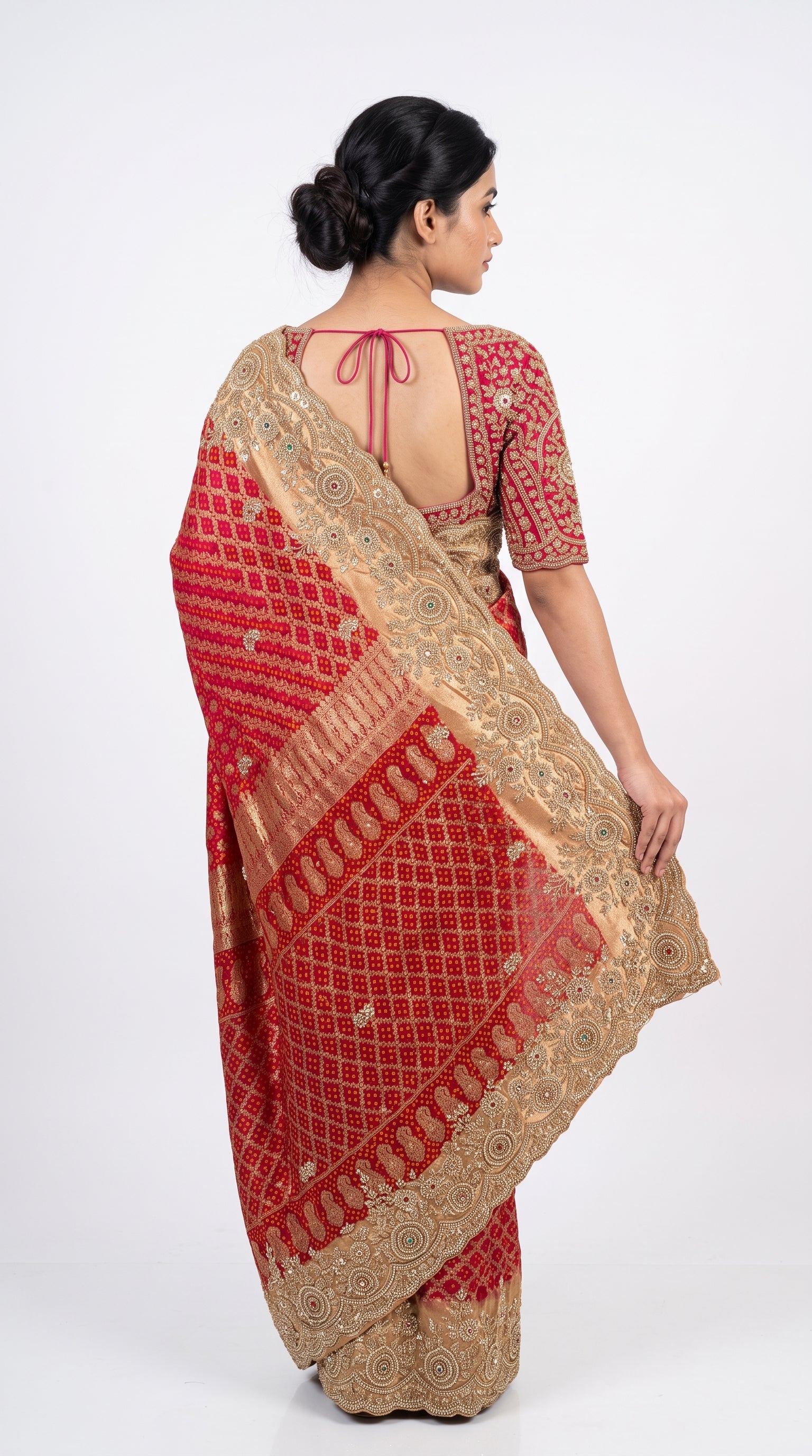 Red Rose Silk Saree Embellished With Cut Dana, Sequins & Moti Work