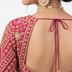 Red Rose Silk Saree Embellished With Cut Dana, Sequins & Moti Work