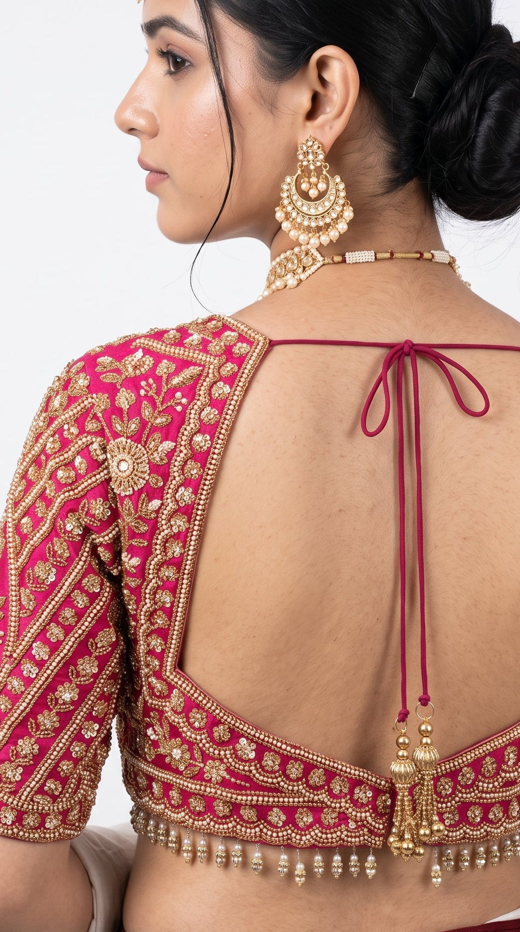 Red Rose Silk Saree Embellished With Cut Dana, Sequins & Moti Work