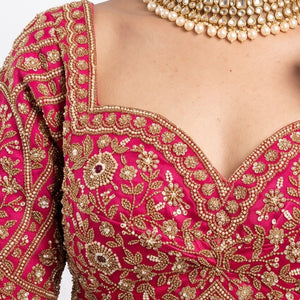 Red Rose Silk Saree Embellished With Cut Dana, Sequins & Moti Work