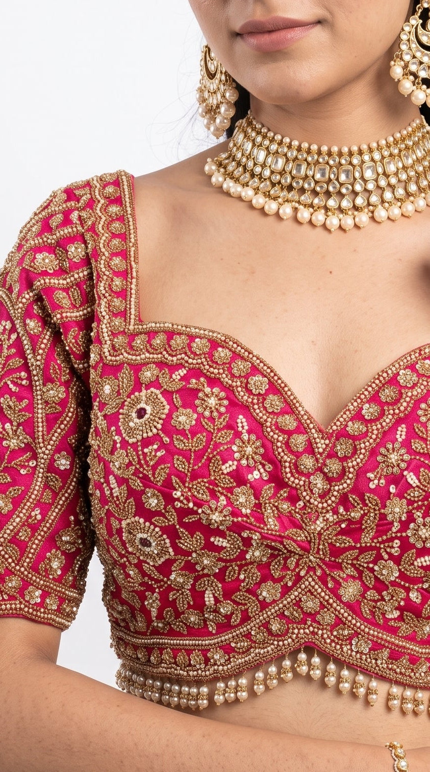 Red Rose Silk Saree Embellished With Cut Dana, Sequins & Moti Work