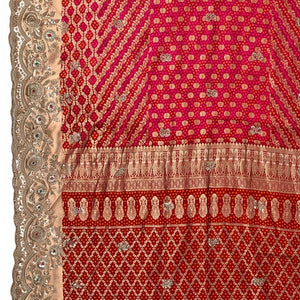 Red Rose Silk Saree Embellished With Cut Dana, Sequins & Moti Work