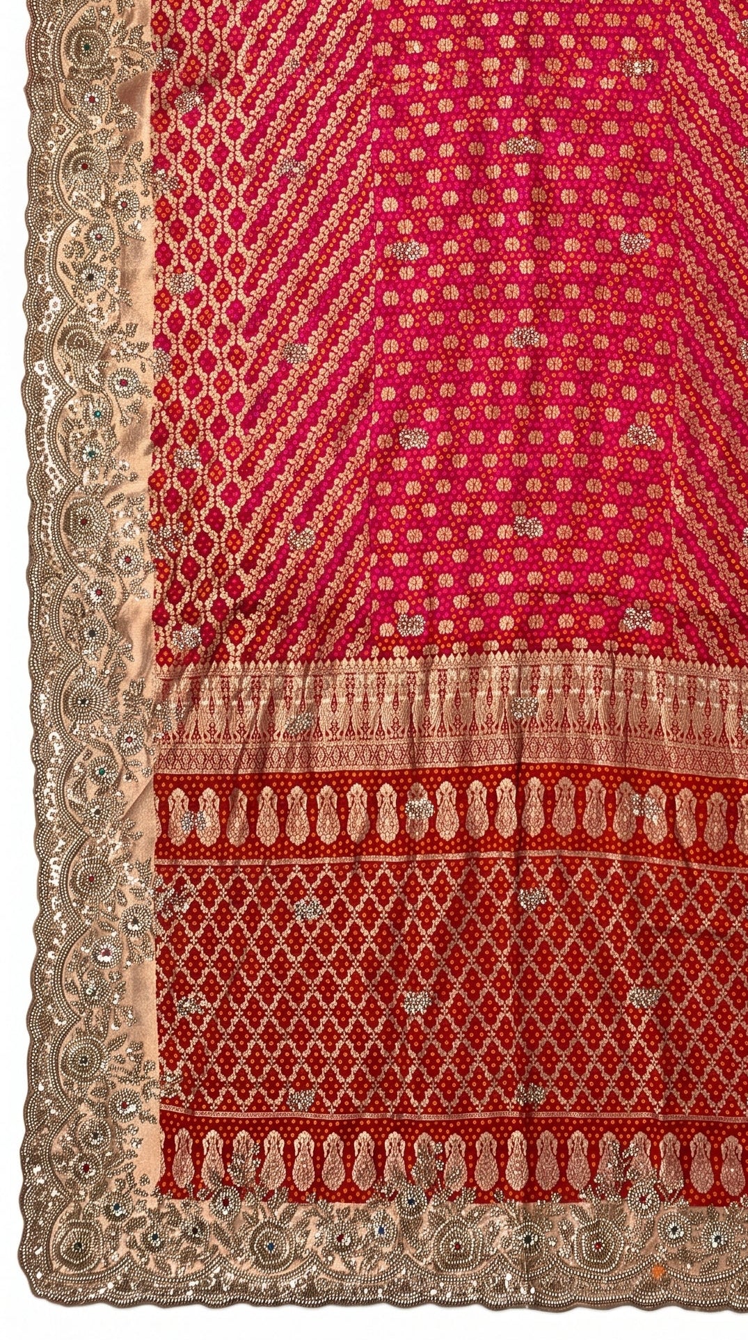 Red Rose Silk Saree Embellished With Cut Dana, Sequins & Moti Work