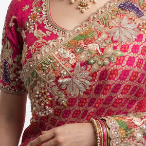 Red Silk Saree Embellished With Stone, Sequins, Thread & Zari Work