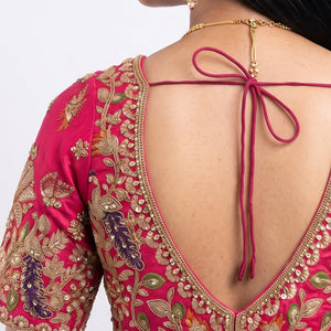 Red Silk Saree Embellished With Stone, Sequins, Thread & Zari Work
