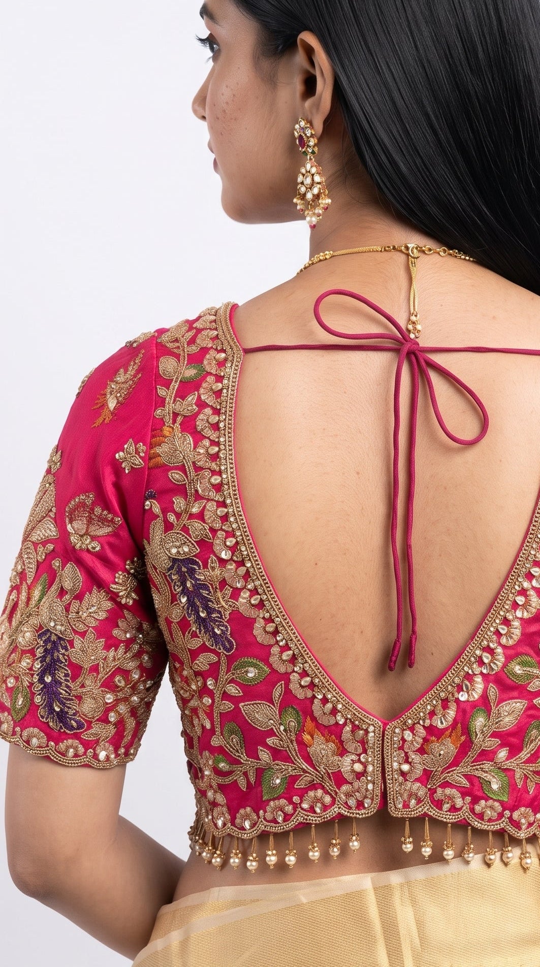 Red Silk Saree Embellished With Stone, Sequins, Thread & Zari Work