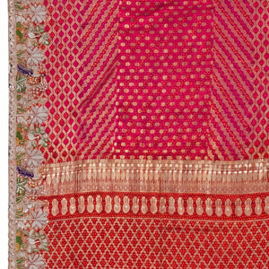 Red Silk Saree Embellished With Stone, Sequins, Thread & Zari Work