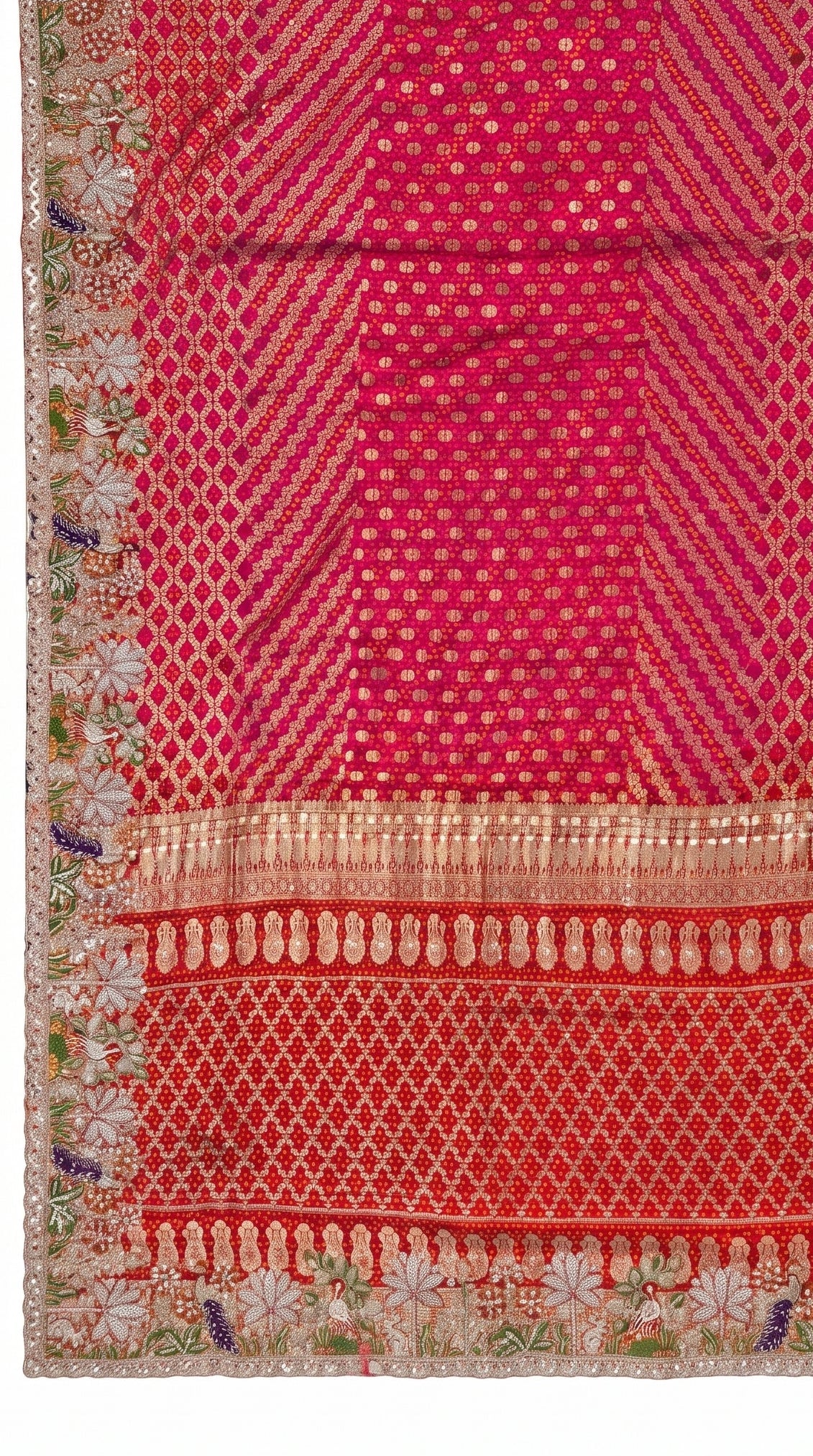 Red Silk Saree Embellished With Stone, Sequins, Thread & Zari Work