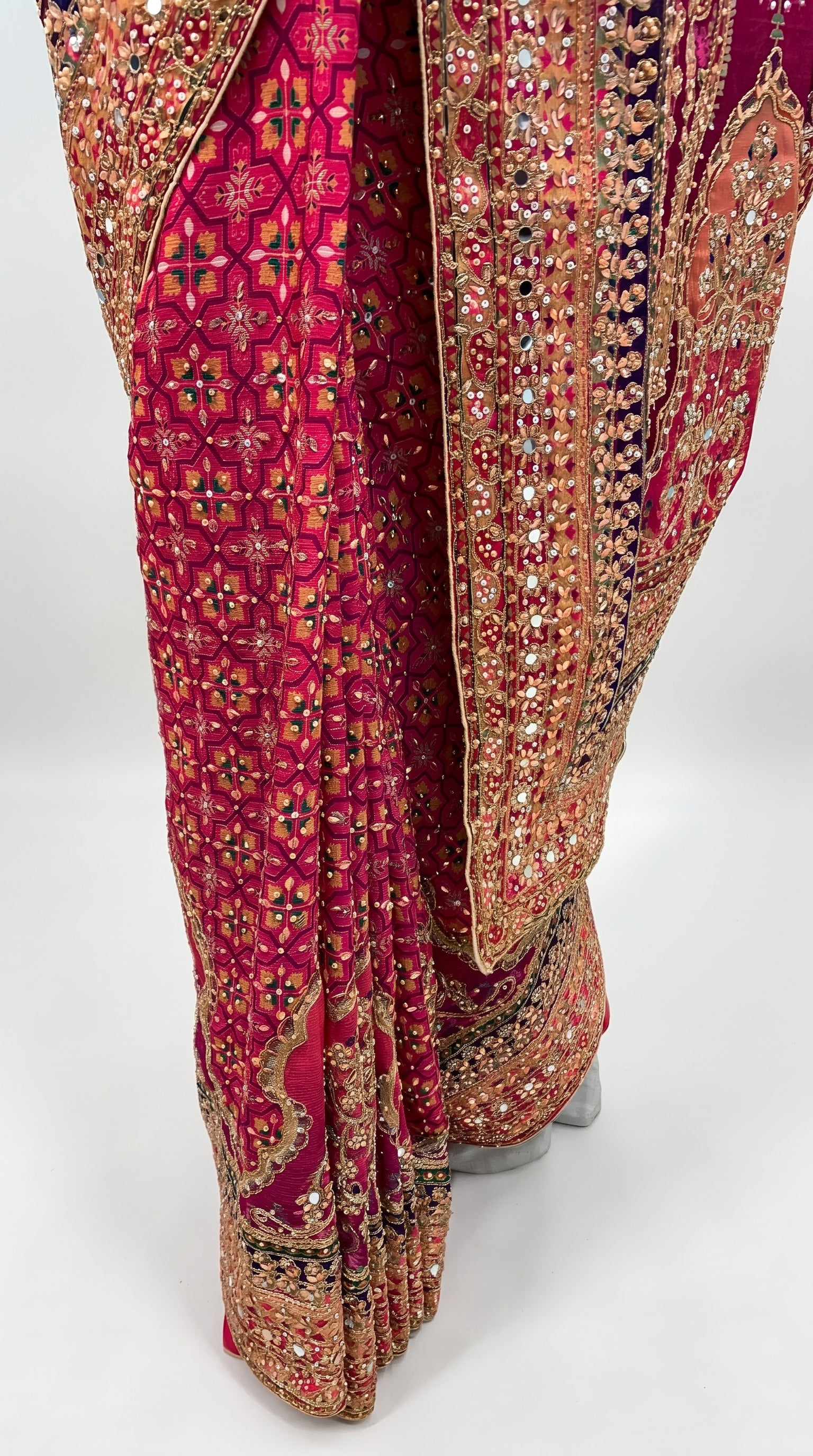 Rani Chinon Saree Embellished With Stone & Zari Work