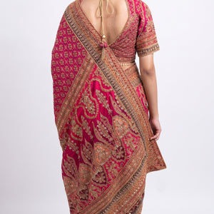 Rani Chinon Saree Embellished With Stone & Zari Work
