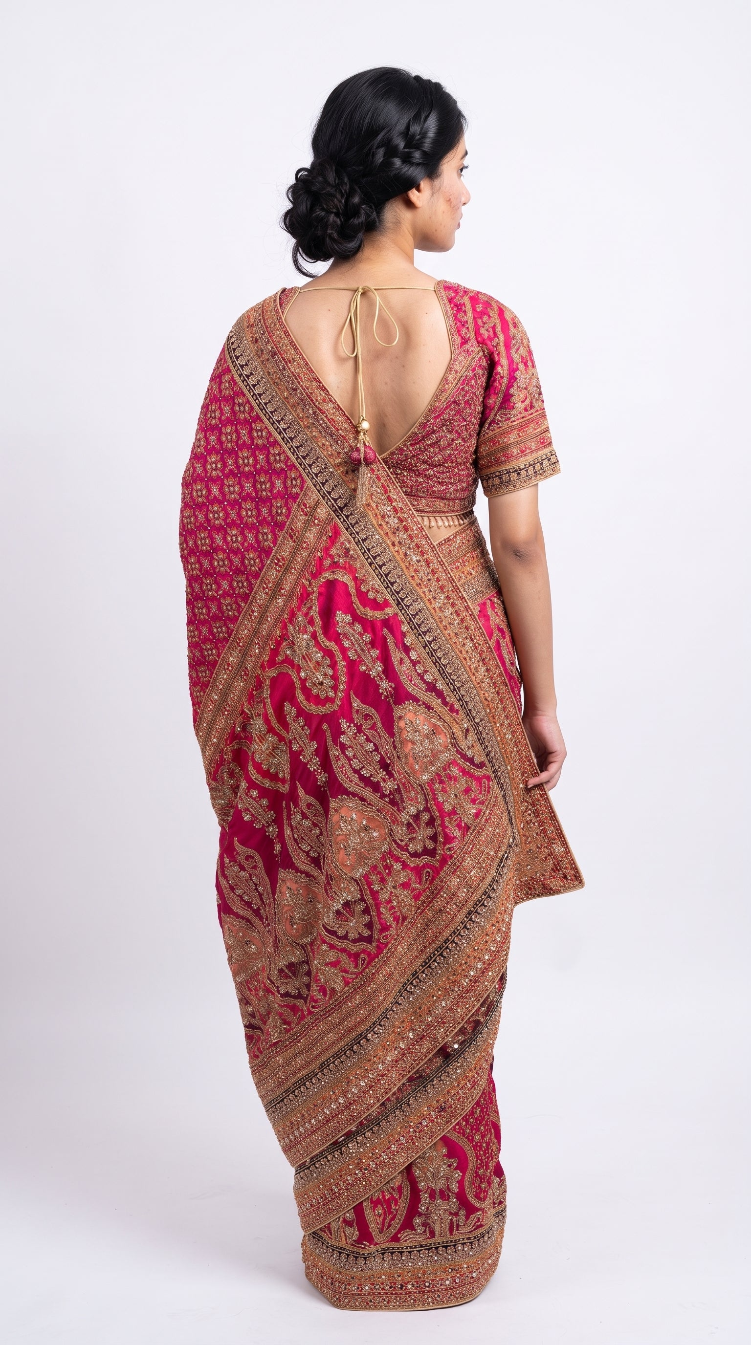 Rani Chinon Saree Embellished With Stone & Zari Work
