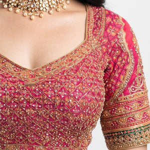 Rani Chinon Saree Embellished With Stone & Zari Work