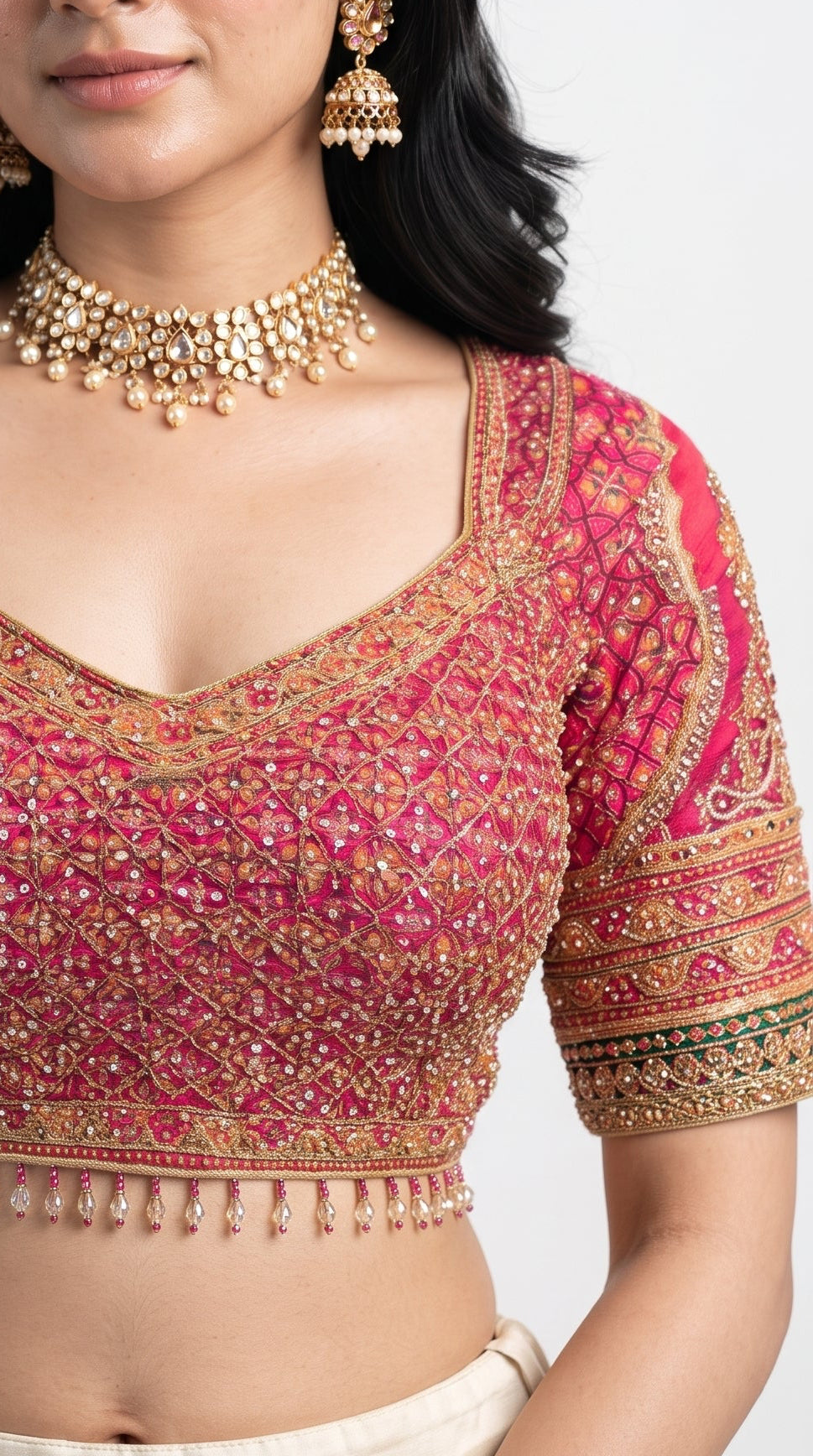Rani Chinon Saree Embellished With Stone & Zari Work