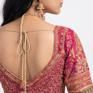 Rani Chinon Saree Embellished With Stone & Zari Work