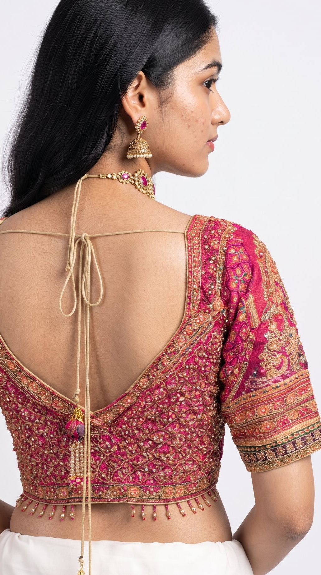Rani Chinon Saree Embellished With Stone & Zari Work