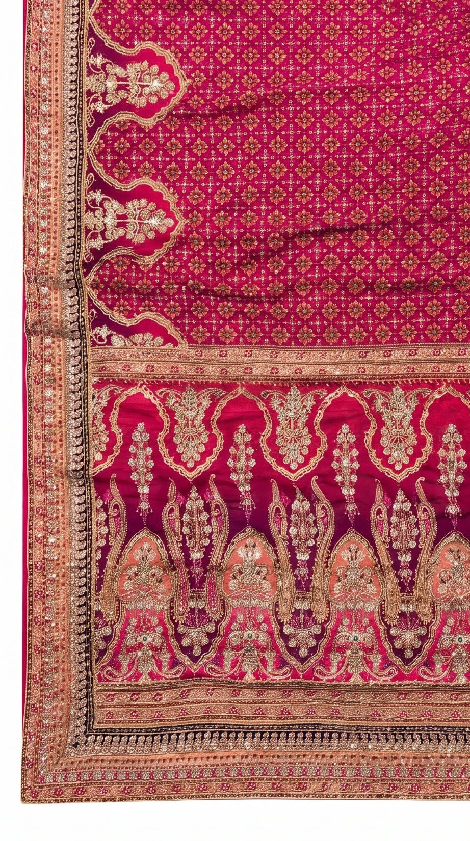Rani Chinon Saree Embellished With Stone & Zari Work