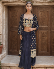 Load image into Gallery viewer, Elegant Georgette Crop Top with Skirt and Jacket
