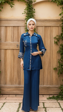 Load image into Gallery viewer, Blue Chinon Co ord Set with Hand Work
