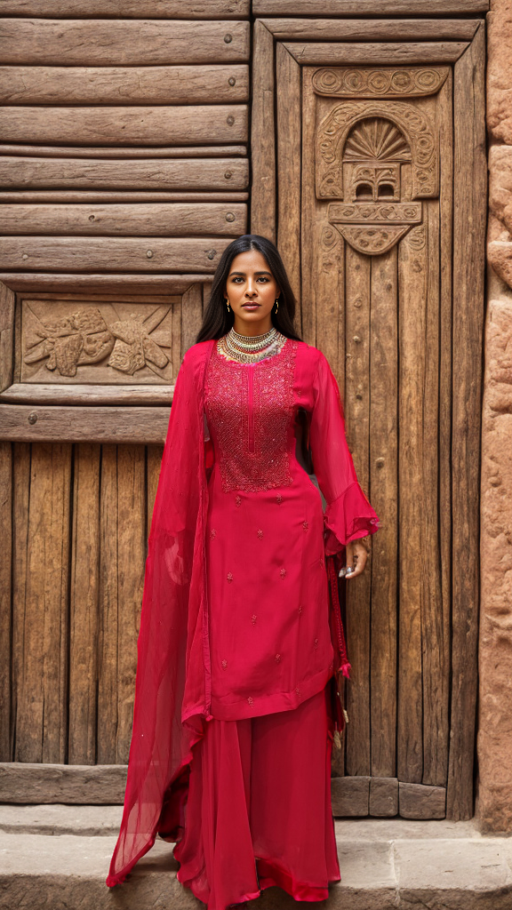 Georgette Sharara Suit with Embroidery