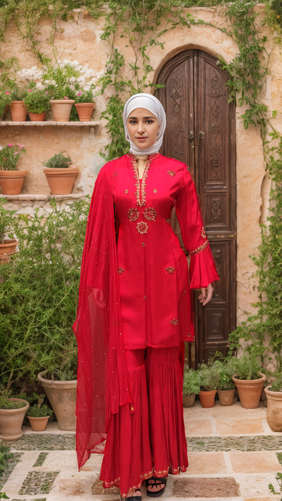 Silk Gharara Suit with Embroidery