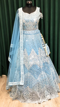 Load image into Gallery viewer, Sky Blue Net Lehenga With Resham and Mirror Work
