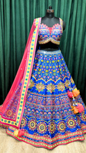 Load image into Gallery viewer, Blue Pink Silk Lehenga With Gota Patti, Mirror And Multi Thread

