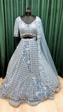 Load image into Gallery viewer, Gray Net Lehenga With Mirror
