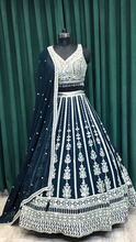 Load image into Gallery viewer, Blue Georgette Lehenga With Resham Work and Sequins
